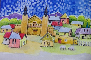 Village with Church - A